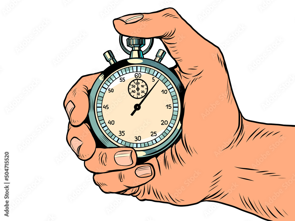 hand finger sports stopwatch, speed meter. Time clock arrows are an accurate instrument. Run - obrazy, fototapety, plakaty 