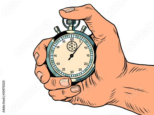 hand finger sports stopwatch, speed meter. Time clock arrows are an  accurate instrument. Run Stock Vector