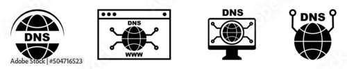 Vector set with dns icons. Domain name server. Dns and web globe. Vector 10 EPS.