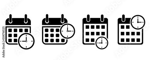 Set with deadline icons on white background. Calendar with time.  Symbol of reminder.