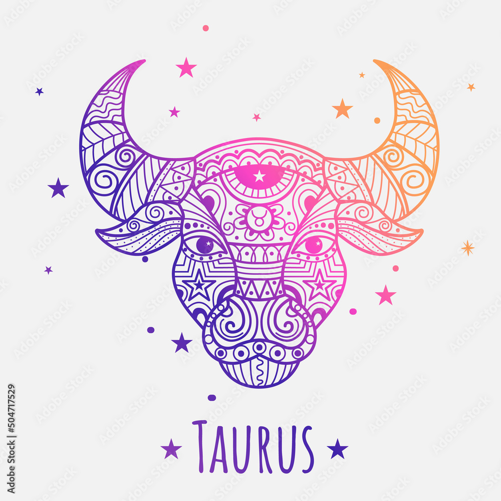 Colorful zodiac sign Taurus. Vector illustration.Line art. Easy to ...