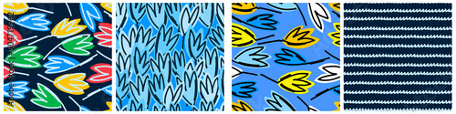 Seamless patterns set with hand drawn Galanthus flowers on sky blue background for surface design and other design projects