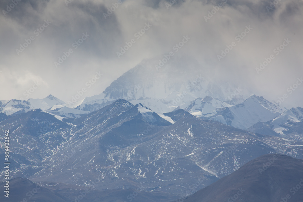 Mount Everest shrouded during a winter's day in cloud

