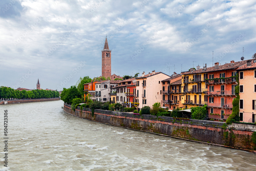 Naklejka premium Verona is a city on the Adige River in Veneto, Italy, It is one of the main tourist destinations in northern Italy because of its artistic heritage.