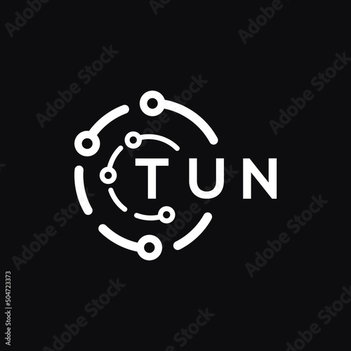 TUN technology letter logo design on black  background. TUN creative initials technology letter logo concept. TUN technology letter design.
