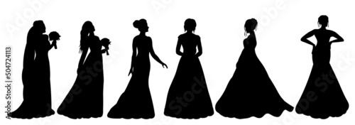 bride set silhouette, on white background, isolated, vector