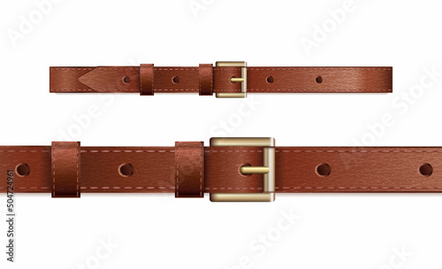 Vector realistic icon. Leather belt with golden buckle.
