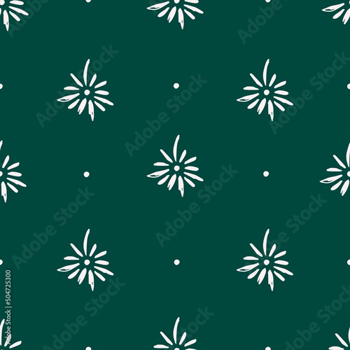 Simple abstract seamless vector pattern. Dark green background, small light ornament. For fabric prints, textile products, men's shirts and accessories.