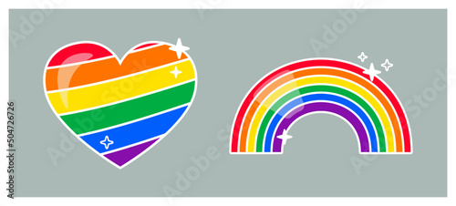 Pride LGBTQ+ icon set, LGBTQ+ related symbols set in rainbow colors. Gay Pride Month