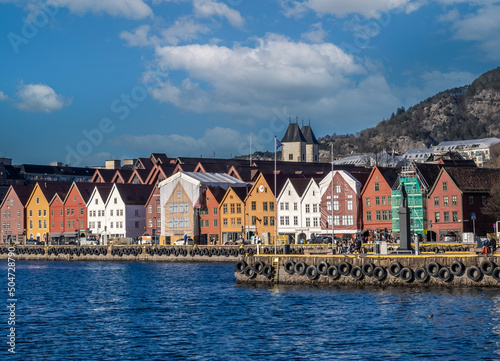 The beautiful harbor of Bergen (historically Bjørgvin), Vestland, Norway