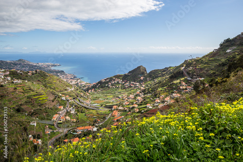 Levada hiking on Madeira with view on atlantic ocean