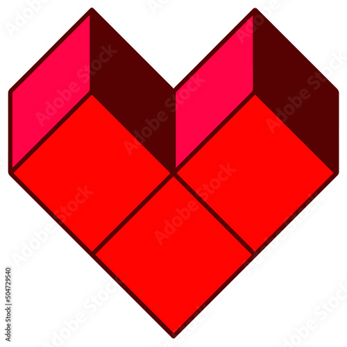 Vector image of a red heart assembled from three cubes