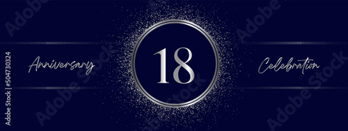 18 years anniversary celebration with silver color isolated on midnight blue background. Vector design for greeting card, birthday party, wedding, event party, and invitation card. 