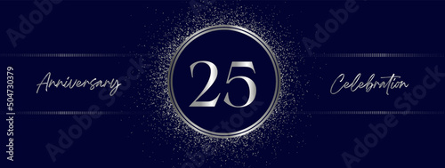 25 years anniversary celebration with silver color isolated on midnight blue background. Vector design for greeting card, birthday party, wedding, event party, and invitation card. 