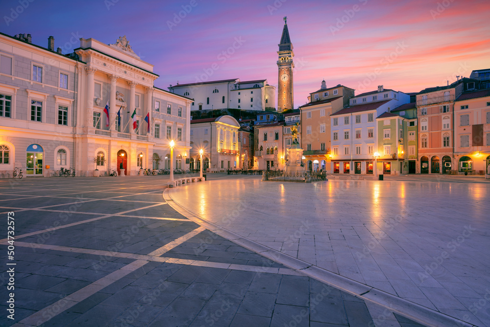 Piran, Slovenia. Cityscape image of beautiful Piran, Slovenia at spring sunrise.