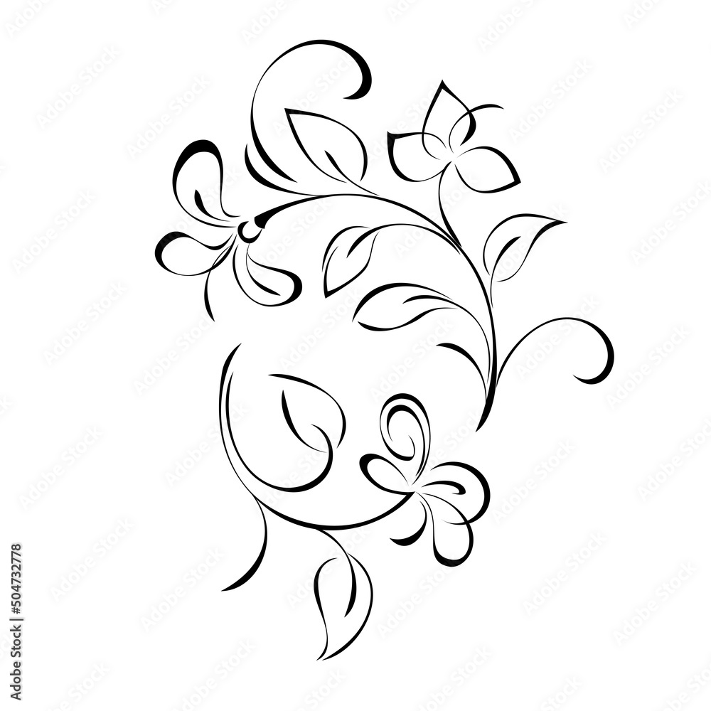 floral design with blooming flowers on stems with leaves and curls. graphic decor floral design with blooming flowers on stems with leaves and curls. graphic decor