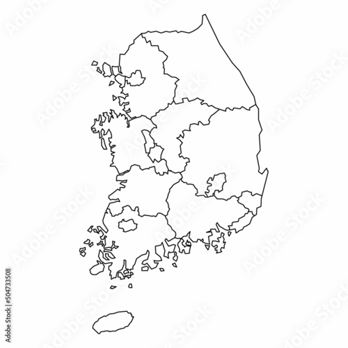 South Korea political map. Low detailed. Outline style. Vector editable