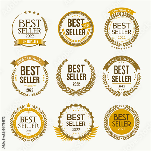 Collection of best seller icon design with laurel wreath logo isolated