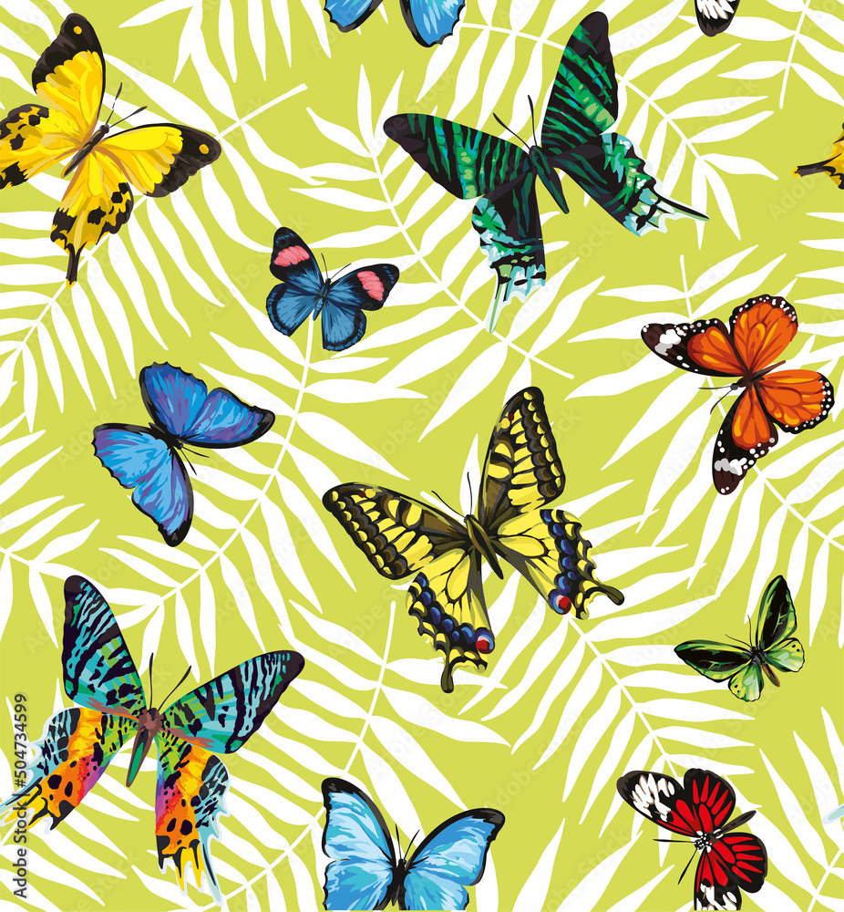 Fototapeta premium Seamless pattern with tropical butterflies. Vector illustration.