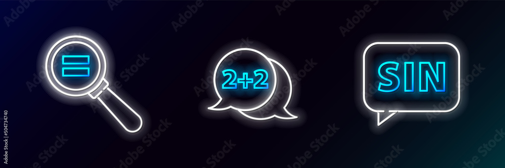 Set line Mathematics function sine, Calculation and Equation solution icon. Glowing neon. Vector Set line Mathematics function sine, Calculation and Equation solution icon. Glowing neon. Vector