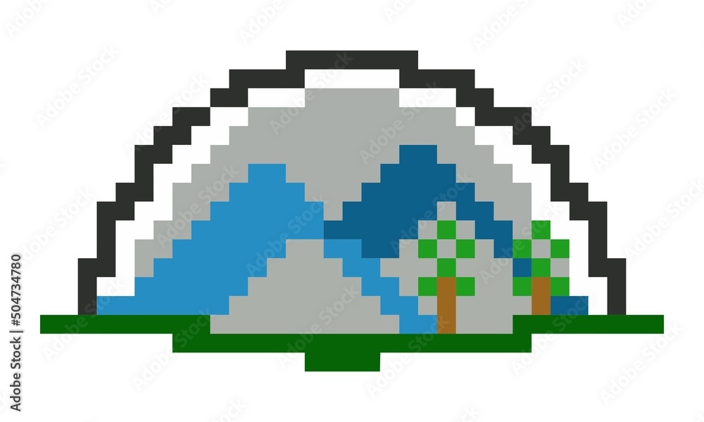 Pixel mountain on a half circle vector Pixel mountain on a half circle vector