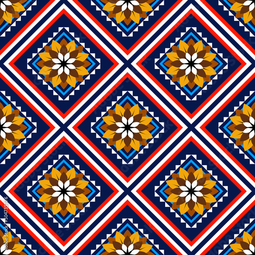 Geometric ethnic oriental seamless pattern traditional Design for background,carpet,wallpaper,clothing,wrapping,Batik,fabric,Vector illustration.embroidery style.