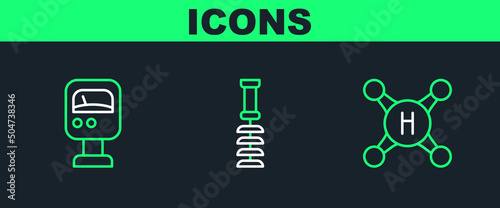 Set line Water tap, Pressure water meter and Toilet brush icon. Vector