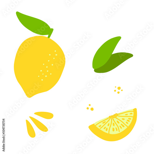 Lemon and lemon slice clipart. Summer juice isolated citrus yellow hand drawn illustration for menu, card, tshirt design