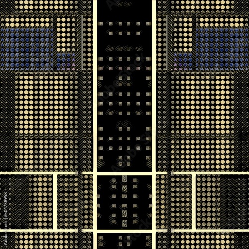 stylized computer motherboard with CPU processors and chips with connections in metallic copper and gold colours
