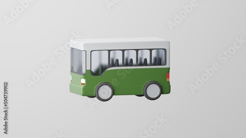 Minimalism bus, transport symbol, trip emoji. Isolated on white background. 3d rendering