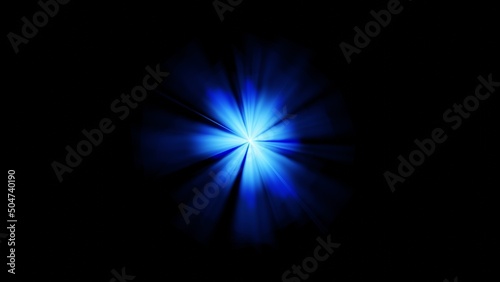Blue Light Rays. Glow light effect. Star burst isolated on black. 3D illustration