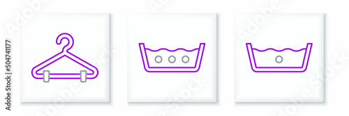 Set line Temperature wash, Hanger wardrobe and icon. Vector