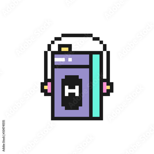 Vintage portable cassette player Walkman with headphones. Vector icon in pixel art design isolated on white background