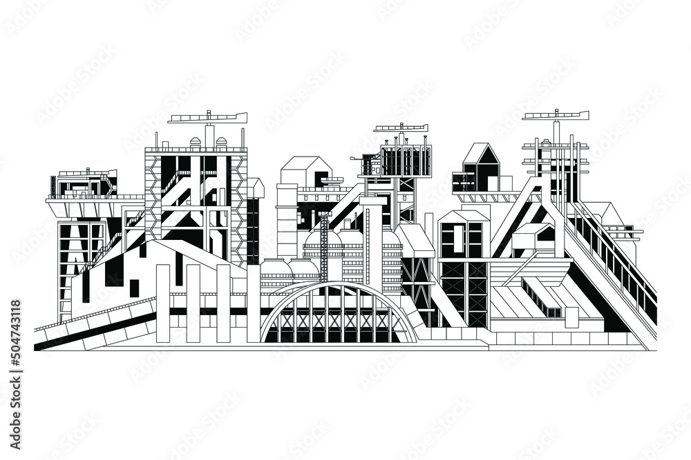 Vector illustration of a manufacturing industrial plant or factory