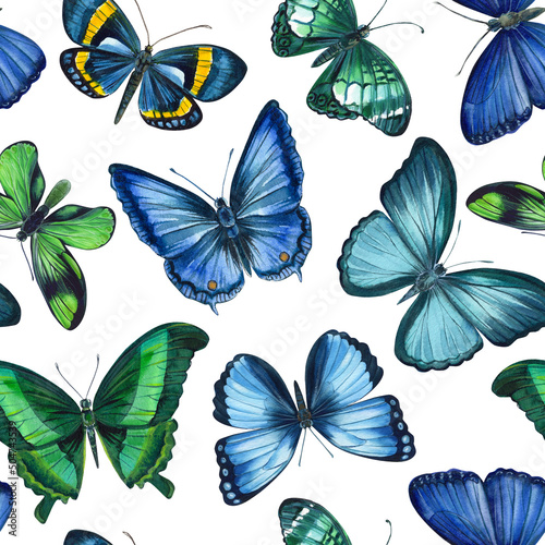 Tropical butterflies. Watercolor botanical illustration. Seamless pattern. Design for fashion  fabric  textile