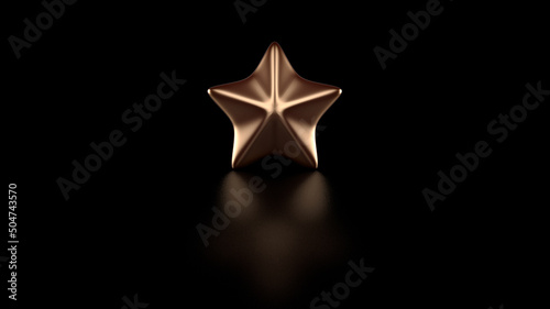 3D Shiny Metal Illustration Bronze Star Isolated on Black Reflective Horizontal Background