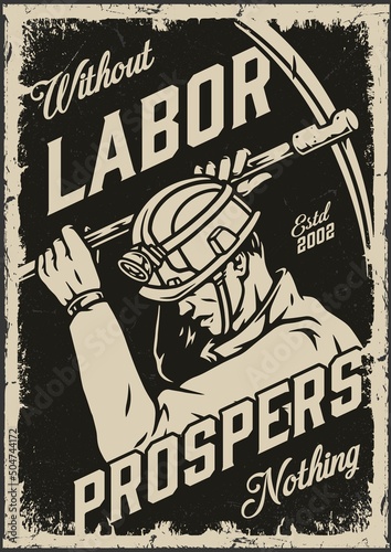 Mining worker monochrome vertical poster