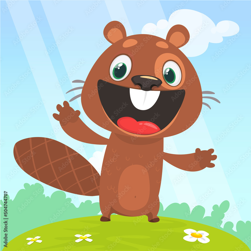 Cartoon vector illustration of funny beaver. Isolated on white