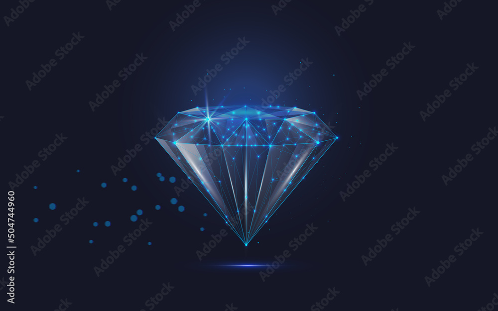 abstract image of a diamond. shining gem. making up diamond jewelry, vector illustration, dark blue background, frame, dots, lines, low poly. eps 10 abstract image of a diamond. shining gem. making up diamond jewelry, vector illustration, dark blue background, frame, dots, lines, low poly. eps 10