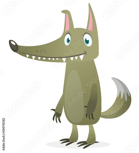  Cute cartoon wolf character. Wild forest animal collection. Vector wolf  illustration isolated