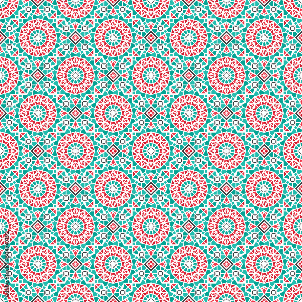 Seamless texture with arabic geometric ornament. Vector asian mosaic pattern with alternating decorative elements Seamless texture with arabic geometric ornament. Vector asian mosaic pattern with alternating decorative elements