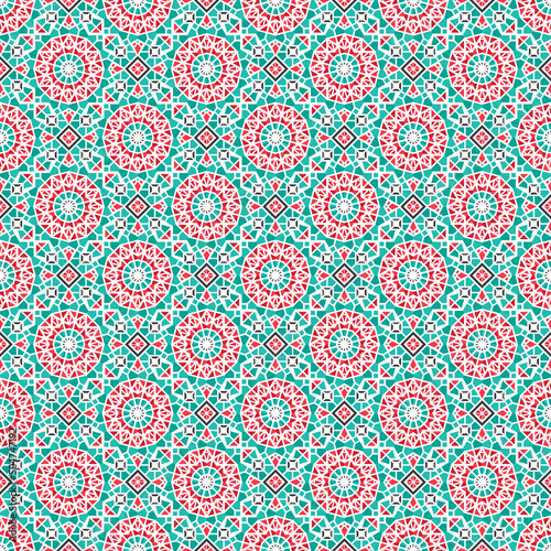 Seamless texture with arabic geometric ornament. Vector asian mosaic pattern with alternating decorative elements