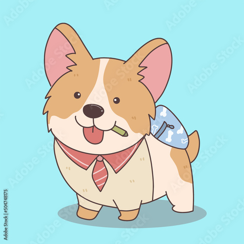 cute dog animal student character with school supplies