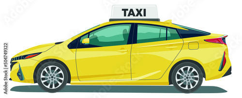modern design hybrid taxi car isolated on white background. Realistic taxi cab vector mock up for advertising, corporate identity. City vehicle branding mockup. Easy to edit and recolor. Side view