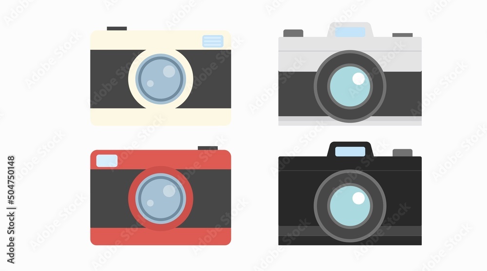 Flat Camera Illustration Set. Vector isolated flat editable illustration set of a photo camera Flat Camera Illustration Set. Vector isolated flat editable illustration set of a photo camera