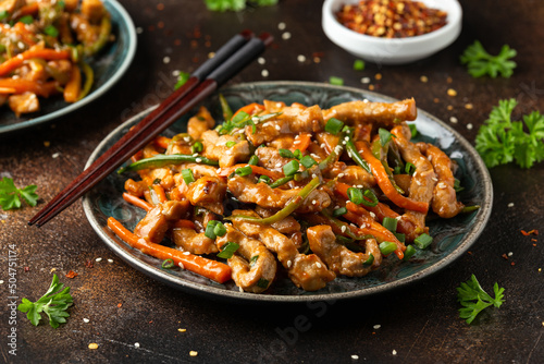 Chinese sichuan shredded pork with vegetables. Asian cuisine