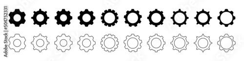 Set of colorful setting icons vector. Tools cog wheel gear sign isolated on white background. Repair icon help options account concept. Progress or construction concept. Cogwheel icons UI. EPS 10.