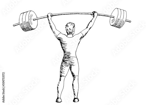 Weightlifter graphic black white isolated sketch illustration vector