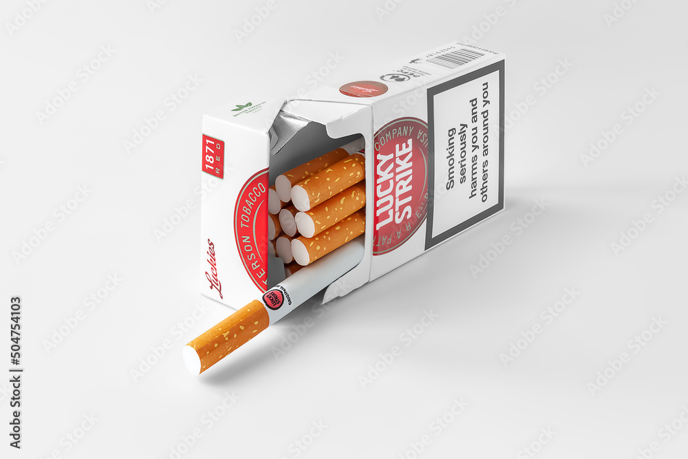 Lucky Strike cigarettes. Lucky Strike open pack of cigarettes on a white.  Ukraine. Kyiv.May11. 2022 Stock Photo