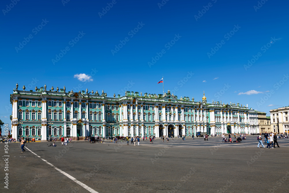 Palace Square in St. Petersburg with a view of the Winter Palace building. Russia